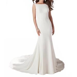 NEW REBECCA INGRAM alice pearl buttons trail down to train gown in ivory